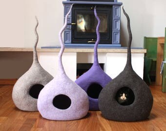 Cat Cave "Drop", Cat Bed, Cat House, Pet Furniture. Hand-Felted, 100% Wool - MADE IN ITALY - Ready to Ship