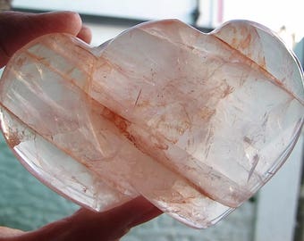 Beautiful Double Heart Polished Hematoid Quartz Crystal 230g 9.5X6X3CMS