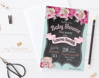 Baby Shower Tea Party Invitation / Digital Printable Baby Shower Invite / DIY Boy or Girl Party