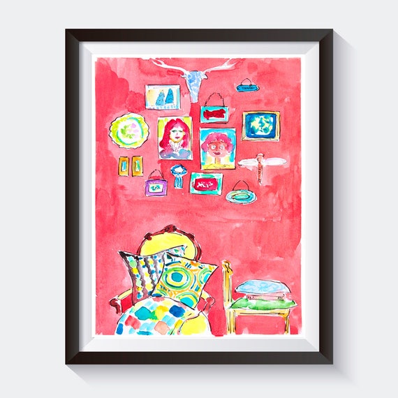 Items similar to Red painting. Wall art chair. Contemporary art