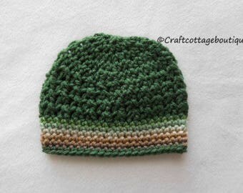 Crochet Baby Hat - Tan Beige Brown Sage Forest Green - Baby Beanie - Choose Your Size - Infant - Photography Props - Unisex - Stocking Cap