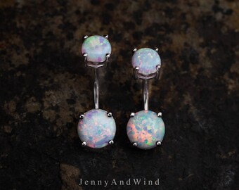 belly ring belly button ring belly jewelry white fire opal silver belly button ring simple base 14g 8mm ~belly-doubleopal