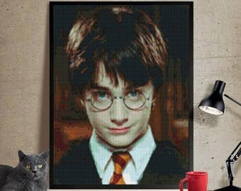 Harry Potter Cross stitch pattern modern. Harry Potter cross stitch DPF pattern .Patrón Harry Potter punto de cruz moderno descargable PDF