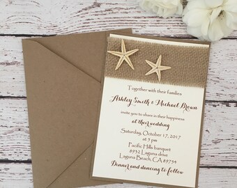 Beach wedding invitation, starfish pearl wedding invitation, destination wedding invitation, starfish invitation, rustic beach invitation