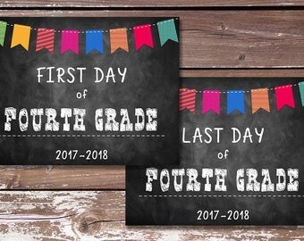First Day of Fourth Grade Sign/Last Day of Fourth Grade Sign-PRINTABLE - First Day of School, Photo Prop, Chalkboard Sign - Instant Download