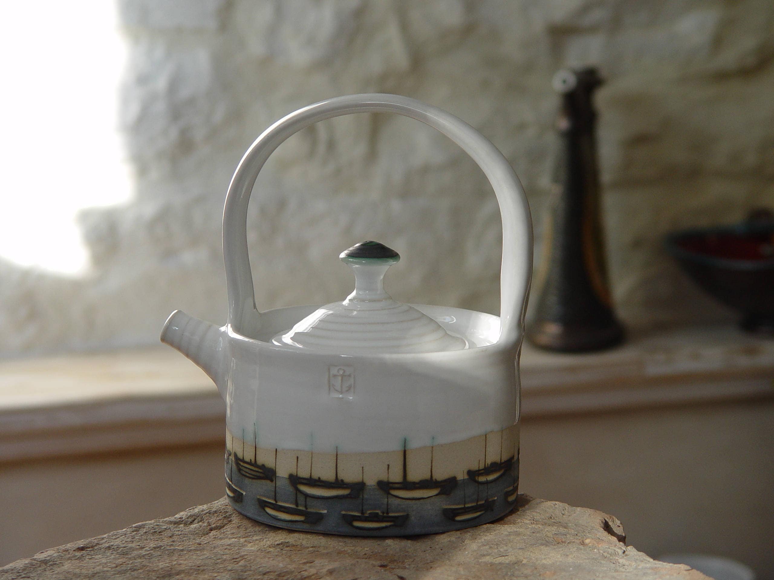 Handmade Stoneware Teapot Ceramic Tea Pot Ocean Theme Tea Maker