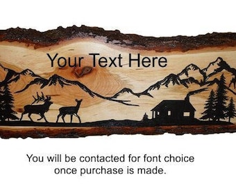 Elk Decor, Elk Sign, Rustic Elk Sign, Personalized Sign, Live Edge Cherry Wood, Rustic Wood Sign, Wood Sign, Rustic Sign, Engraved Sign