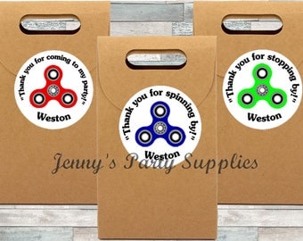 Set of 12 Fidget Spinner Stickers, Fidget Spinners Favor Bag Stickers, Hand Spinners Thank You Stickers, Goodie Bag Stickers Personalized