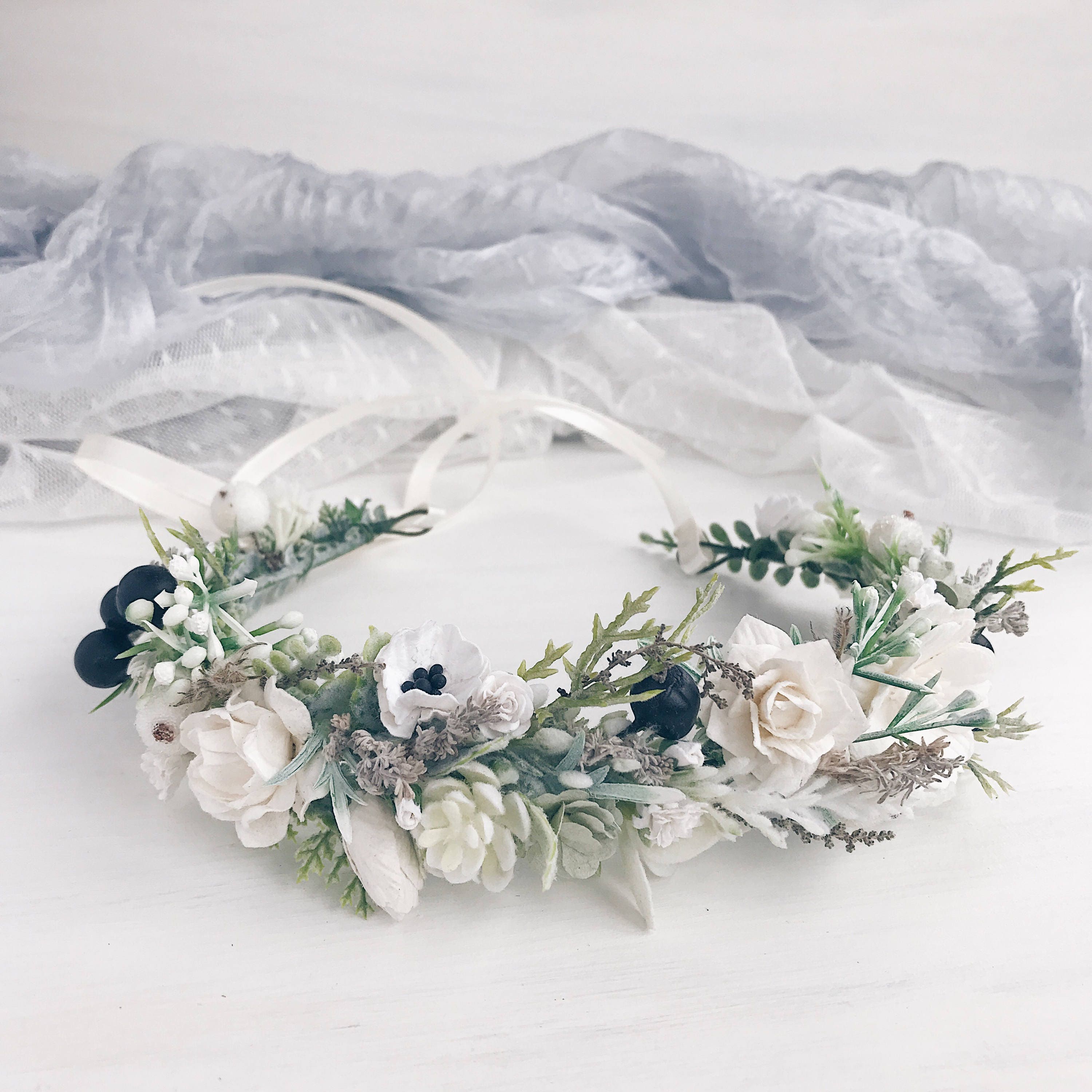 Winter Flower crown Bridal flower crown Winter wedding