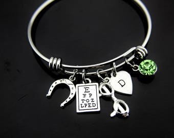 Optometrist Gift Eye Vision Eye Doctor Bracelet Eye Chart Reading Glasses Horseshoe Charm Bracelet Personalized Bracelet Initial Charm