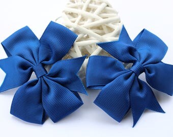 2 x Navy Blue Pinwheel Hair Bow attached to alligator clip. 3 Inches. Grosgrain Ribbon. School Colours. Hair Accessories.