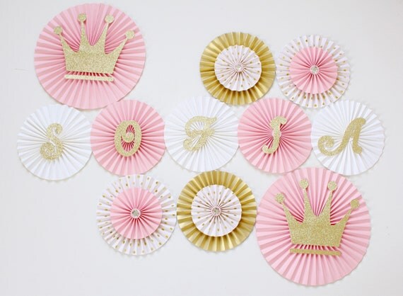 Princess Party Decorations - Princess Baby Shower - Princess Birthday -Princess Party - Paper Rosettes - Paper Fans - Pinwheel Backdrop Il_570xn