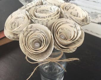 7 Book Page Flowers - Keepsake Bouquet - Paper Flowers For Wedding - Farmhouse Centerpieces - Farmhouse Tables - Wedding Table Centerpieces
