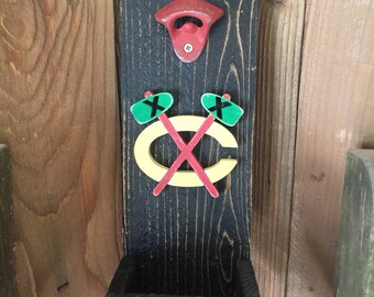 Pallet Chicago Blackhawks Bottle Opener | Pallet Sign | Chicago Sports | MLB | Man Cave | Beer | Rustic Tomahawk | Hawks Wood Sign