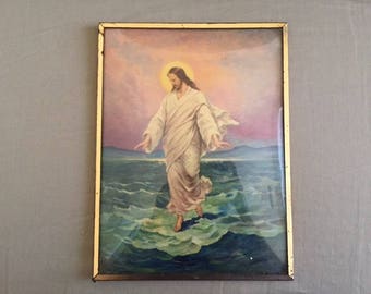 Vintage Domed Glass Religious Print Wall Hanging