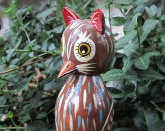 Vintage "Owl" "Bobble Head" Figurine Wooden Handmade "Tchotchke" "Souvenir" Rustic Wood "Kitschy" "Nodder" "Cabin" Art Decor Gift
