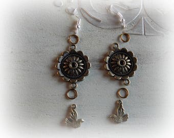 Kit earrings bronze chandelier and bird charm