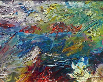 Oil painting. Landscape palette knife. Island