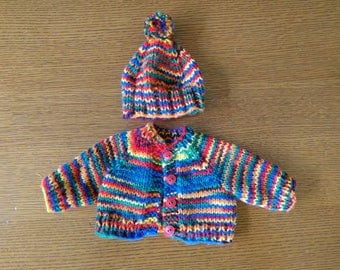 18 inch doll Sweater and Hat, American Girl Doll clothes, Colorful, Knit sweater and hat, buttons, Vintage, Kids doll clothes, Doll clothes