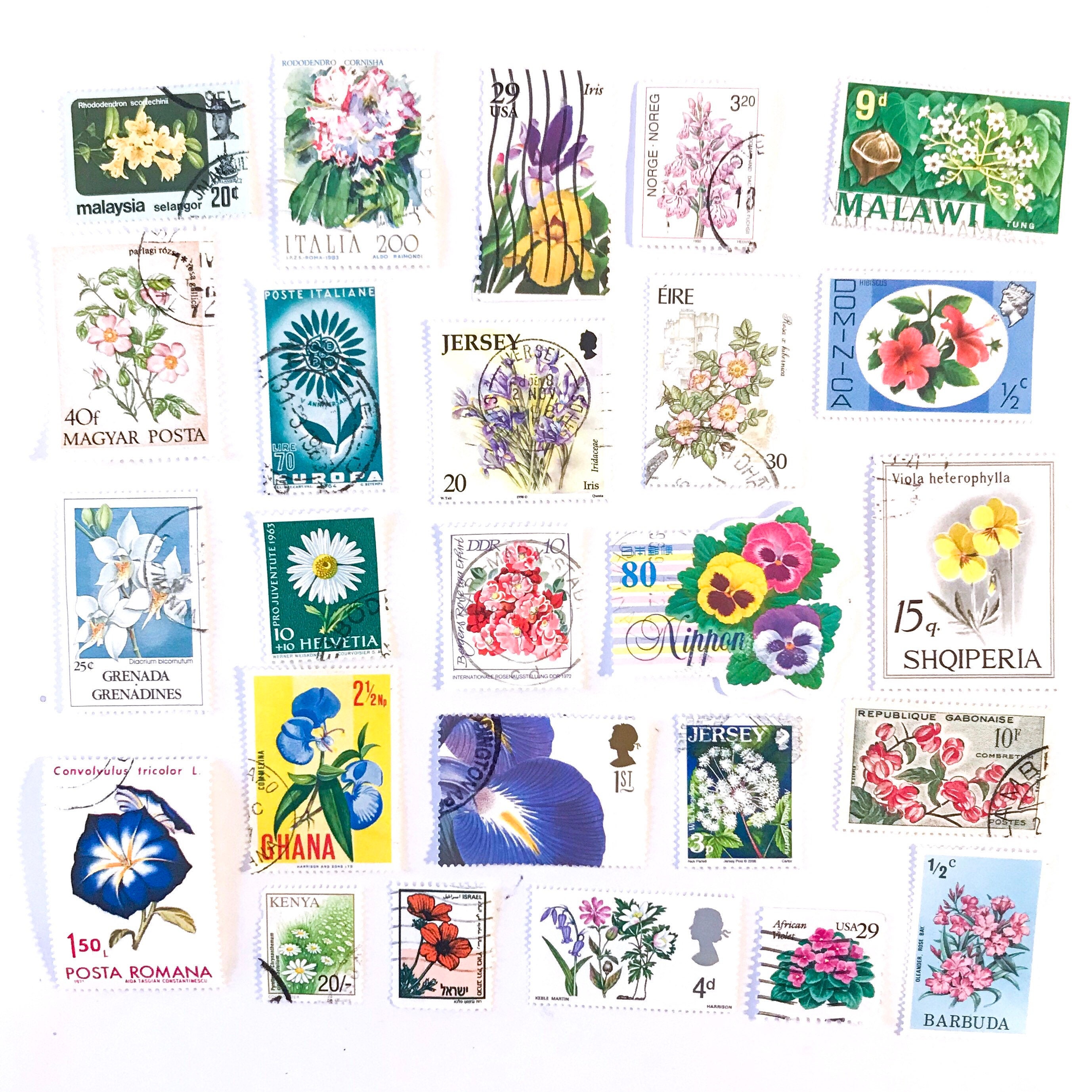 Flowers postage stamps selection of 25, all different, from 21 ...