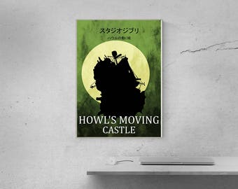 Poster anime art, Studio Ghibli posters, Howl moving castle poster art, Home decor, anime prints, Hayao Miyazaki wall decor, kids gift