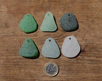 Genuine Top Drilled Sea Glass for Pendants, Set of 6, Genuine Top drilled seaglass, 6 Bulk Drilled JQ Sea Glass, Jewelry supplies