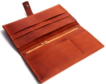 Leather Wallet Woman Brown Free Personalized Purse Long Wallet/Leather Travel Wallet/Passport Wallet/Gift for her/Womans Gifts Engraving