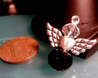 Crystal Glass Angel Car Charms-Jet Black Angel Charm Necklace-Grieving Necklace-Guardian Angel Charm-Angel Charm-Ornament-Small Suncatcher