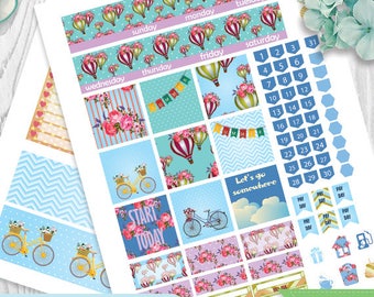 August Monthly Kit planner stickers Printable, HAPPY PLANNER STICKERS, August Monthly Kit,Hot air balloons Planner Stickers Instant Download