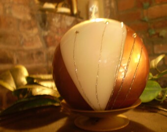 Luxury German Christmas Diamante,Glitter Copper & Cream Ball Candle,Slow Burning,Natural Plant Wax
