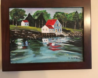Cape Cod MA Boat House - Original acrylic artwork