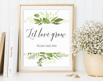 Let Love Grow, Wedding Favor Sign, Please Take One, Seed Favor Sign, Succulent Favor Sign, Favors Please Take One, Greenery Wedding Decor