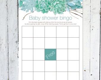 Baby Shower Bingo, Floral Baby Shower Bingo Card, Rustic Baby Shower Bingo, Boy, Fall, Turquoise, Branches, Instant Download