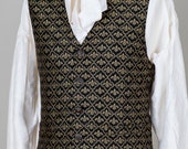 Brocade WaistCoat / Vest - Gold & Black Victorian Trellis