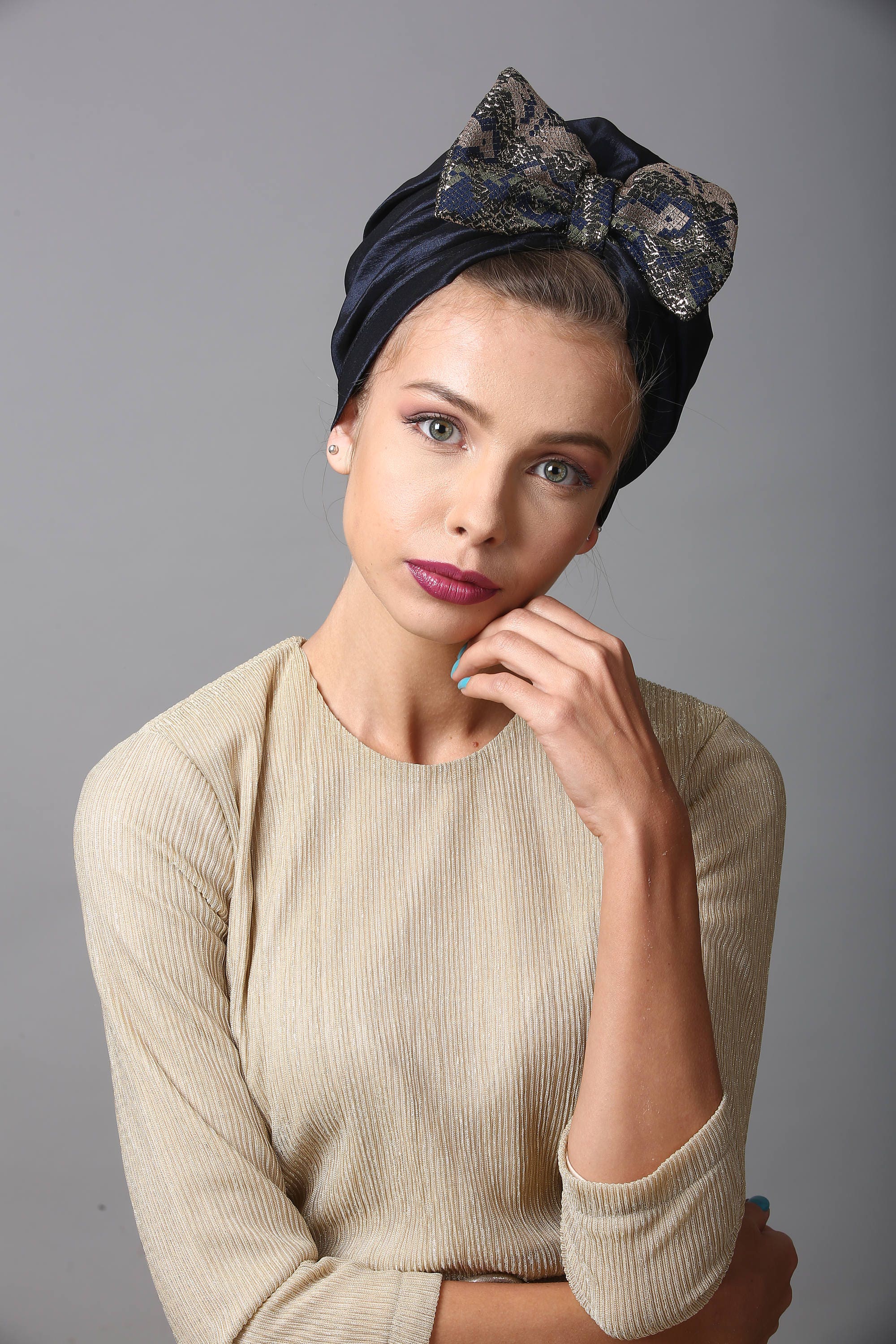 Turban Headband Blue Hat Fashion Hijab Chemo Turban Headband Blue Hat Fashion Hijab Chemo