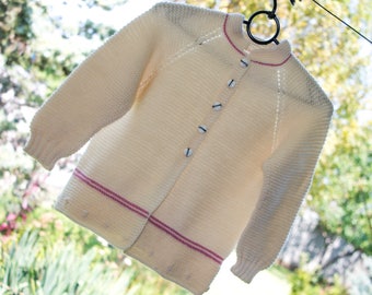 Gift for granddaughter knit cardigan sweater for little girl clothes cream sweater kindergarten outfit girl preschool outfit size 4 5 years