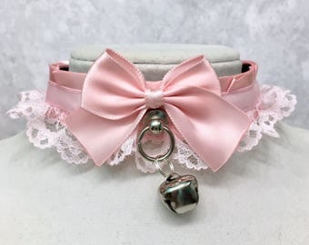 Pastel Pink Kittenplay Collar, Lolita Cosplay Petplay BDSM Collar, Kitten Day Collar- Submissive Collar, Cute Choker- DDLG Little Girl