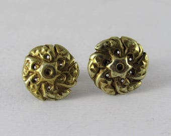 Antique gold earrings - flower shaped - Tamang jewelry