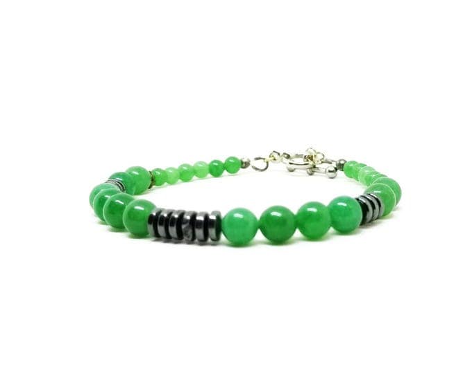 Green Aventurine and Hematite Bracelet, Gemstone Beaded Bracelet, Heart Chakra Bracelet, Chakra Jewelry, Unique Birthday Gift