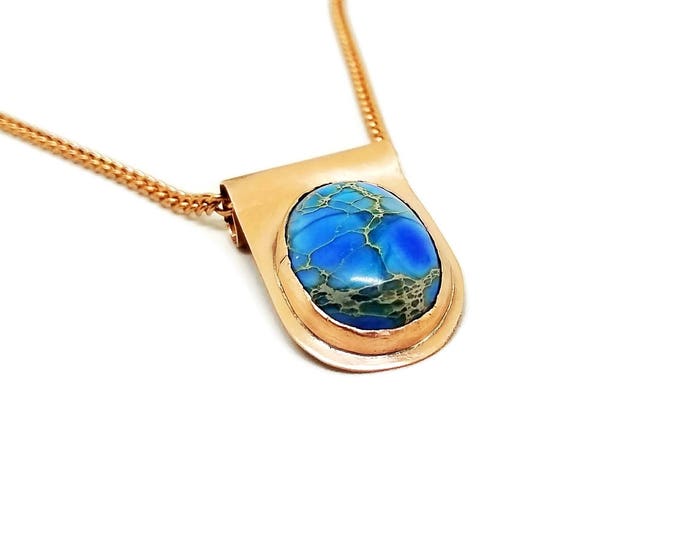 Blue Sea Sediment Jasper Gemstone Necklace, Copper Gemstone Necklace, One of a Kind, Unique Birthday Gift, Gift for Her