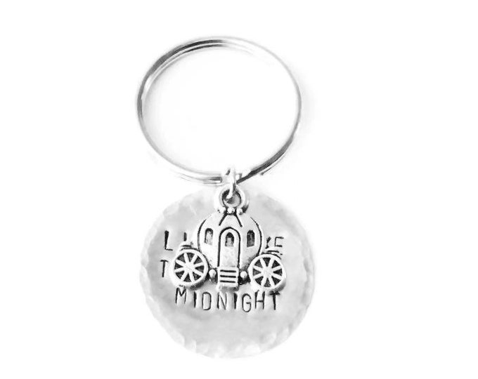 Live Like There's No Midnight Key Chain, Cinderella Hand Stamped Key Chain, Fairy Tale Keychain, Once Upon a Time, Unique Birthday Gift
