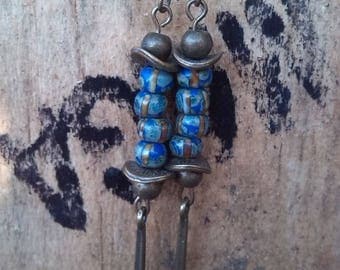 Pendants earrings blue and bronze Czech glass beads
