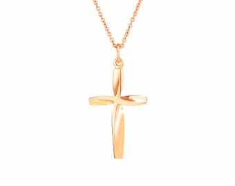 14K Solid Rose Gold Cross Necklace with Italian Chain - Breeze