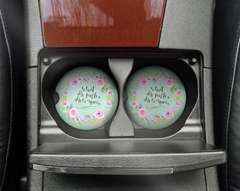 Car Coaster Set - Green Wreath What She Tackles - Cup Holder Coasters Sandstone Coasters Car Automotive Accessories For Women Gifts For Her