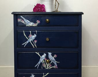 Napoleonic Blue side cabinet. Small chest of drawers. Storage. Vintage cabinet. Console table. Storage drawers. Vintage drawers.