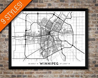 Every Road in Winnipeg map art | Printable Winnipeg map print, Winnipeg print, Winnipeg poster, Winnipeg art, Manitoba map, Canada wall art