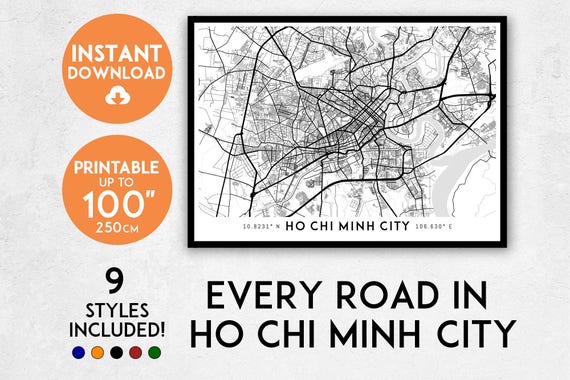 Ho Chi Minh City map print, Printable Ho Chi Minh map art, Ho Chi Minh print, Vietnam map, Ho Chi Minh City art, Ho Chi Minh City poster
