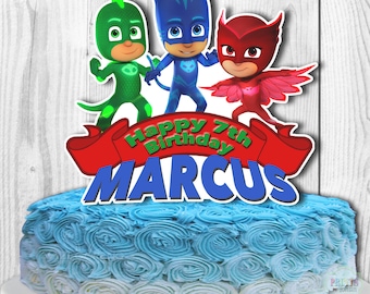 PJ Masks Cake topper, PJ Masks Centerpieces, PJ Masks Cake Bunting , Personalized, Digital File, You Print