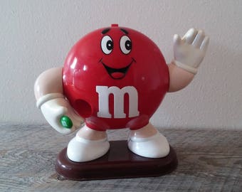Vintage Red M&M Dispenser, Vintage Candy Dispenser, Vintage Peanut Dispenser, MM Figurine