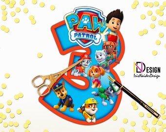 Paw Patrol Number 3 Centerpiece, Paw Patrol Boy Centerpiece, Paw Patrol Age Sign, Paw Patrol Centerpiece, Paw Patrol Cake Topper for boys